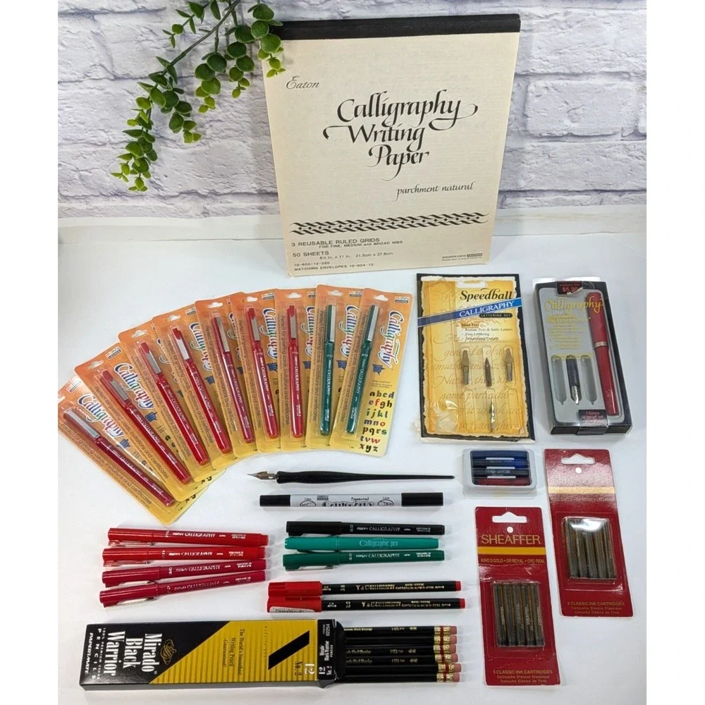 HUGE LOT!🚨Vtg Calligraphy Pens Eaton Paper Pad Mirror Marvy Sheaffer Speedball